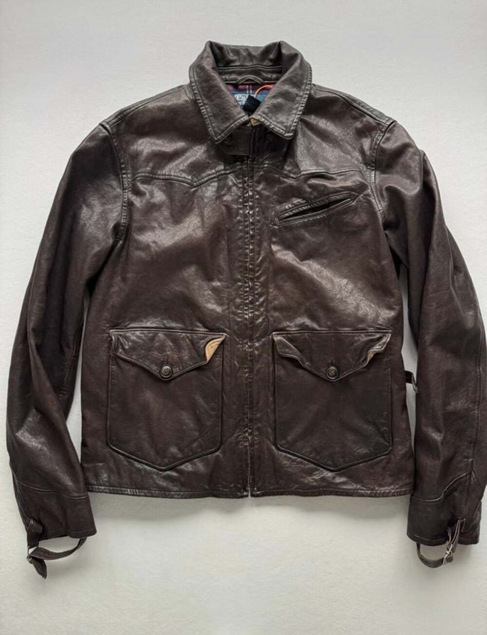 Polo by Ralph Lauren Leather Jacket Size M Newsboy Brown